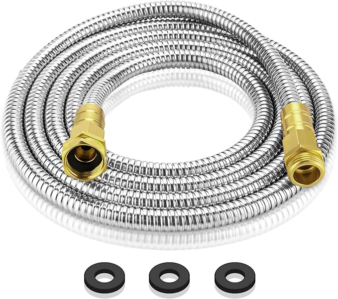 Rosy Earth Garden Hose 10 FT, 304 Stainless Steel Metal Water Hose, Heavy Duty Flexible Leader Hose, Short Water Hose Kink Free Hose for Rv, Outdoor, Yard, No Bite, Leak proof and Durable