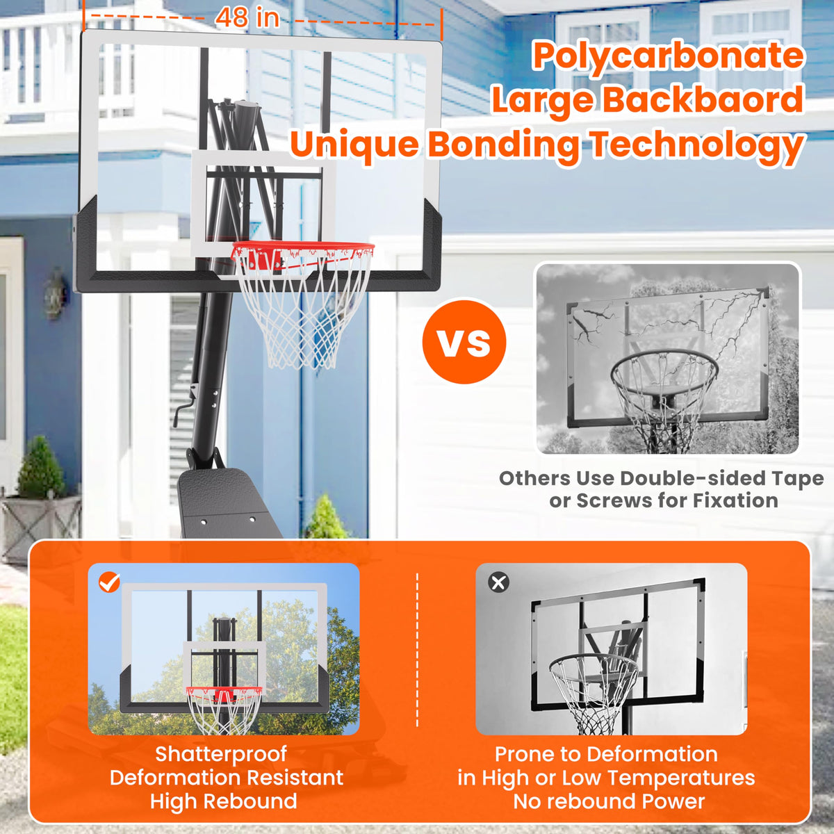 Feelwin Portable Basketball Hoop for Backyard Driveway, Adjustable Outdoor Basketball Goal with Stable Base and Shatterproof Backboard for Youth and Adults
