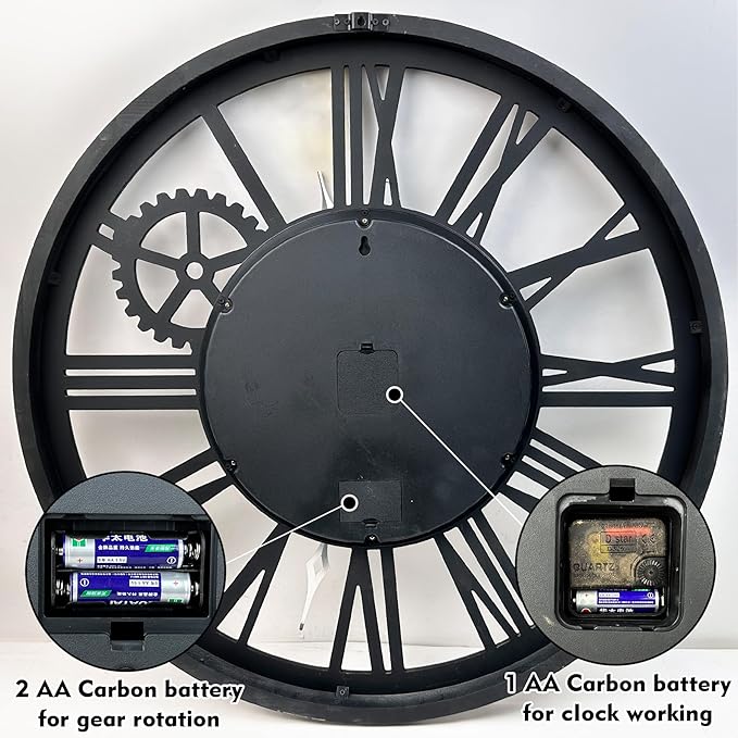 The B-Style Large Real Moving Gears Wall Clock 30 Inch Rustic Retro Industrial