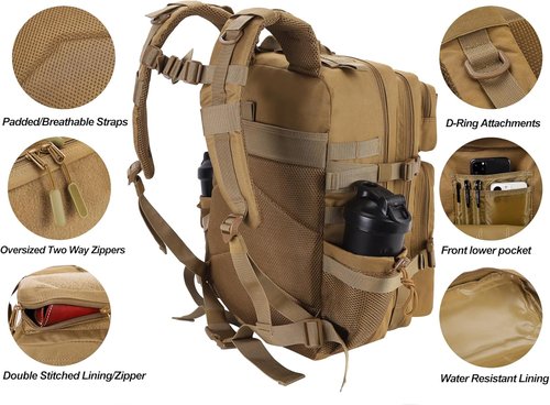 LHI Military Tactical Backpack - 45L Army Assault Pack with Molle System | Unisex Rucksack