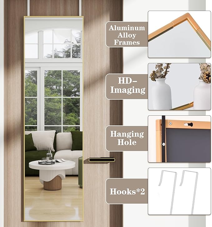 Full Length Door Mirror 14x48, Metal Frame