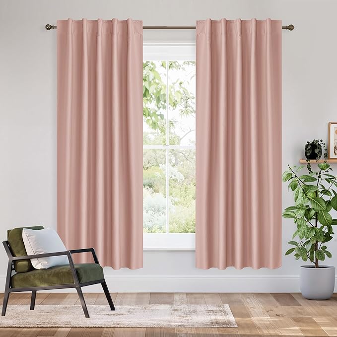 RYB HOME Bedroom Blackout Curtains 63 inches Long, 100% Blackout Thermal
