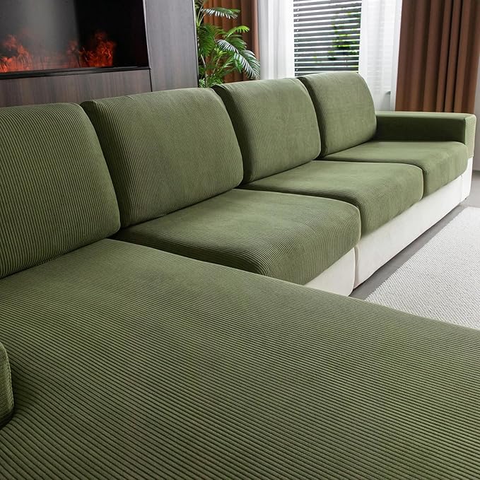 OHSIO Sectional Couch Covers, Wear Resistant Stretch Sofa Covers Washable Soft Couch Cushion Covers Anti Slip Furniture Protector Sofa Slipcovers for Pets (3 Pieces 3 Seaters Cover, Green)