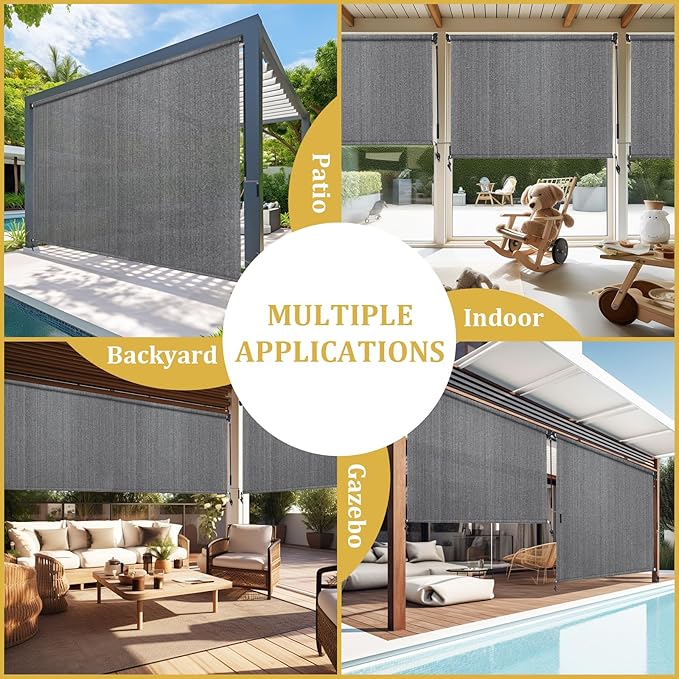 Shade&Beyond Custom Size Outdoor Roller Shades Cordless Patio Roll Up Blinds