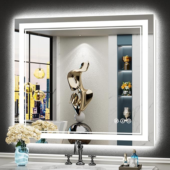 32x36 LED Bathroom Mirror with Lights, Backlit and Front Lit, Anti-Fog Lighted