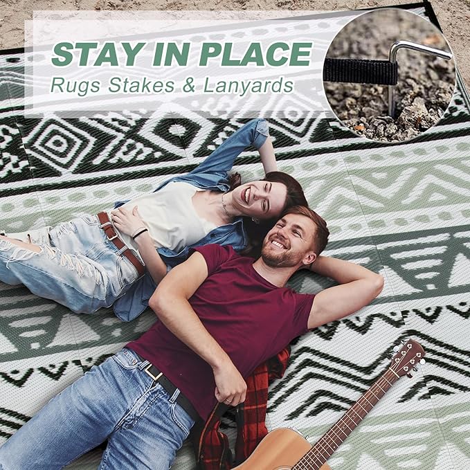 Lahome Outdoor Rug Waterproof, 5x8ft Reversible Outdoor Plastic Straw Rug for Camping, RV Patio Rugs Outside Carpet for Porch Deck Backyard Balcony Picnic(Grey/Black,5'x 8')