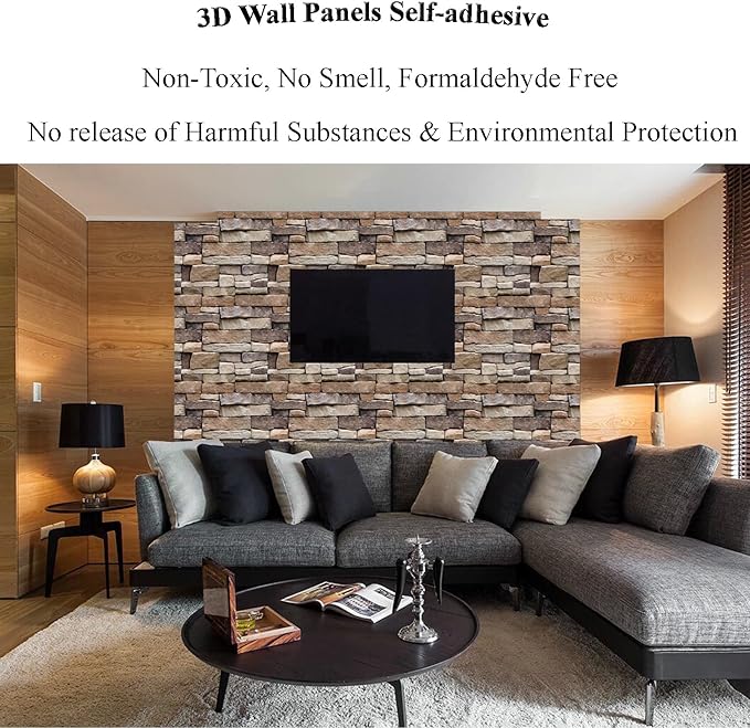 10PCS 3D Wall Panels Peel and Stick, 3D Brick Wallpaper Peel and Stick PVC