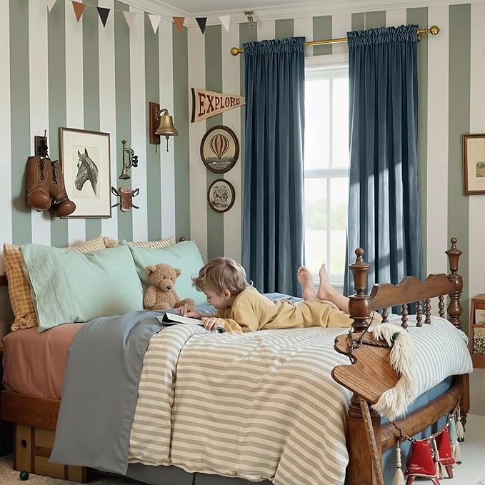 NICETOWN Slate Blue Blackout Velvet Curtains