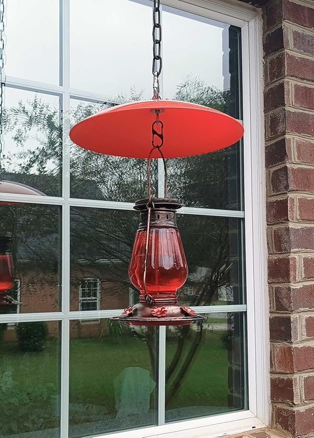 12" Hummingbird Feeder Shade Cover,Bird Feeders Dome Rain Cover,Hummingbird Umbrella for Shepherd's Hook Outdoors(Red) 2 Pack