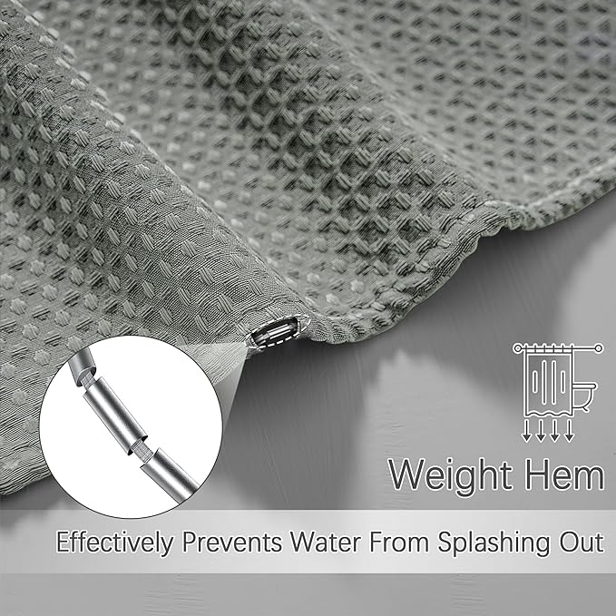 72 x 90 Shower Curtain Waterproof Fabric Shower Curtain Waffle Weave Heavy Duty Shower Curtain Set for Bathroom,Washable, 256GSM Modern Shower Curtains with 12 Metal Hooks, 72Wx90H Grey