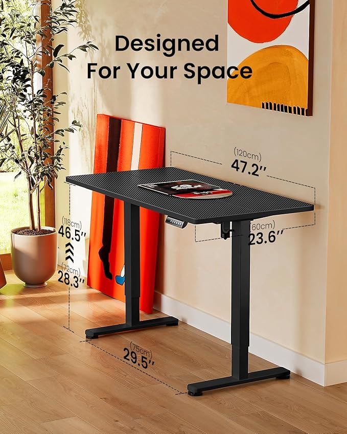 ErGear Height Adjustable Electric Standing Desk, 48 x 24 Inches Sit Stand up Desk, Memory Computer Home Office Desk, Carbon Fiber Black