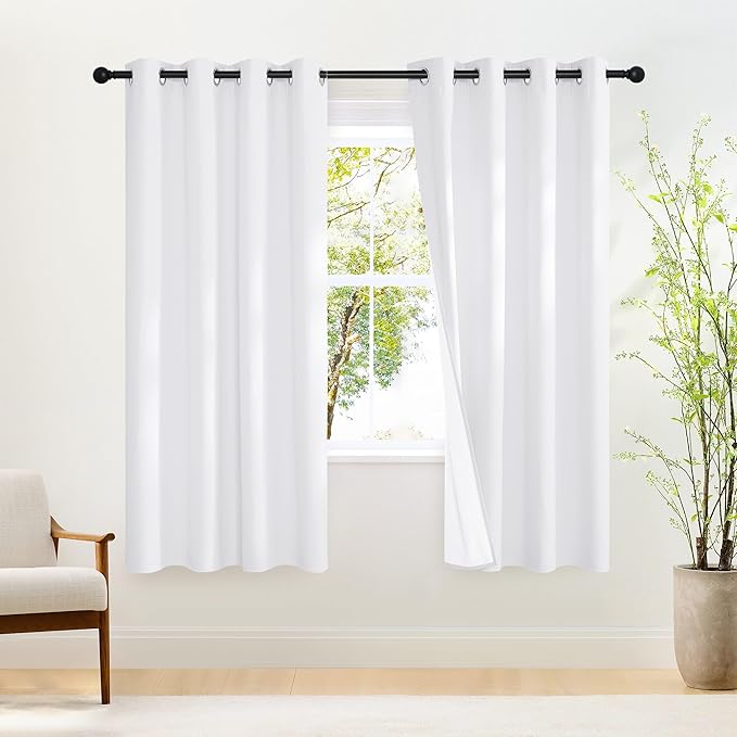 NICETOWN Pure White 100% Blackout Curtains 72 inches Long