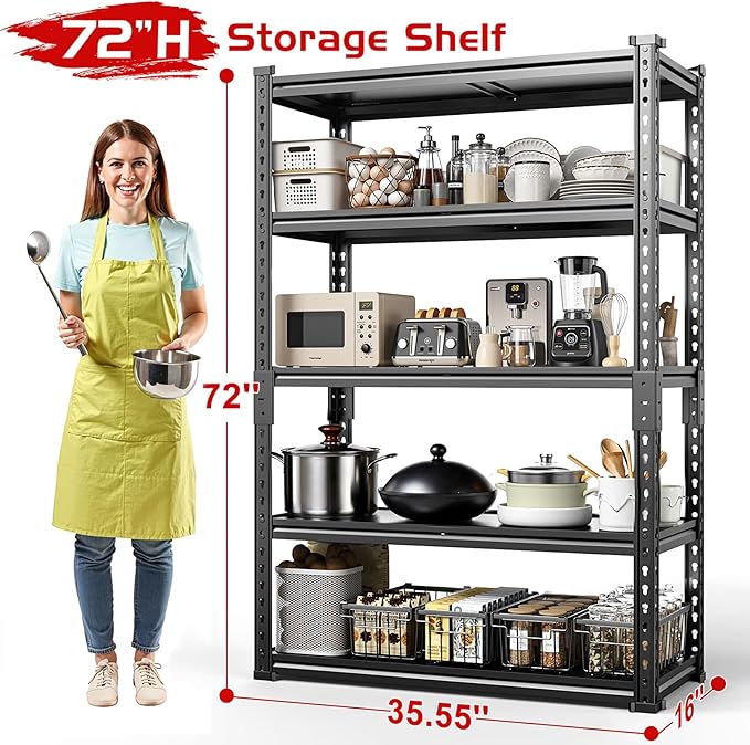 Upgraded 2020LBS Garage Shelving Units, 72" H Double Veneer Shelf Board for Waterproof and Anti-scratch, 5-Tier Storage Shelves Heavy Duty, Adjustable Metal Rack for Kitchen, Basement, Warehouse, 2PCS