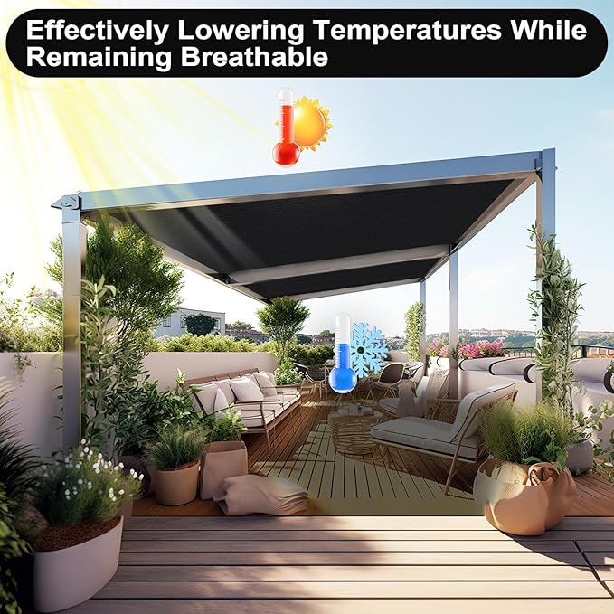Artpuch 90% Sun Shade Cloth, 8 x 8 FT Pergola Shade Cover Canopy with Grommets, Sun Screen Fabric Tarp for Patio, Outdoor, Garden, Backyard, Black