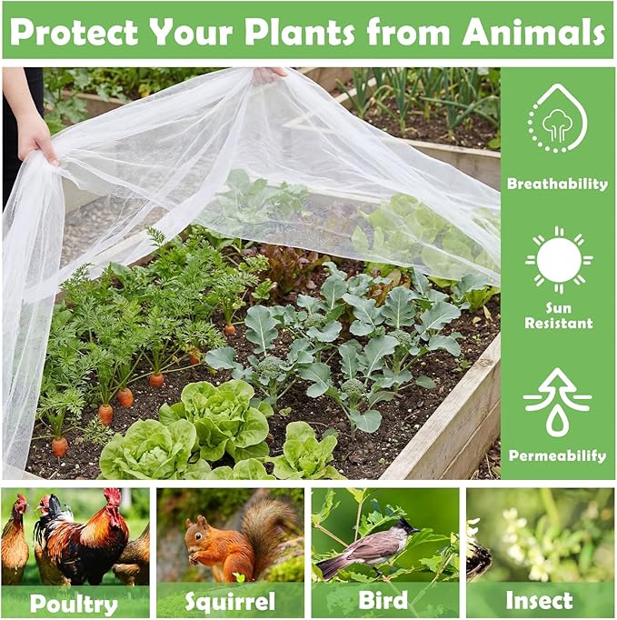 Garden Insect Netting for Raised Beds Extra Large Fruits Tree Netting Pest Barrier White Ultra Fine Mesh Row Bed Covers Net for Vegetable Fruit Protection from Insect Bird Animals(20 x 33 ft)