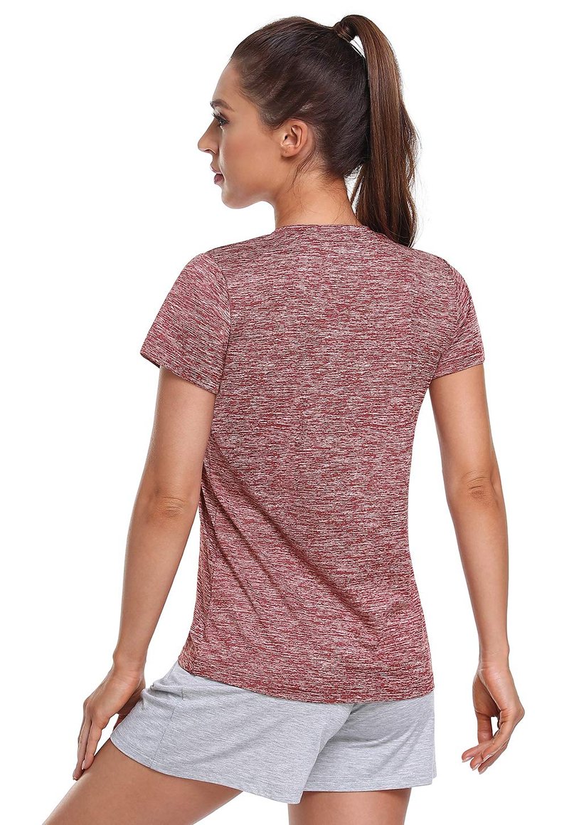 Cosy Pyro Women's Short Sleeve V-Neck Athletic T-Shirt Exercise Yoga Tees Dry Fit Gym Shirts Moisture Wicking Workout Tops Pack of 5 Black/Gray/Wine/Blue/Green S