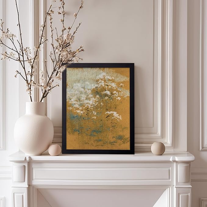 Poster Master Vintage Wild Flowers Poster - Retro Tonal Botanical Painting Print - Abstract Art - Floral Art - Farmhouse Art - Aesthetic Flower Shop or Living Room Wall Decor, 11x14 Black Framed