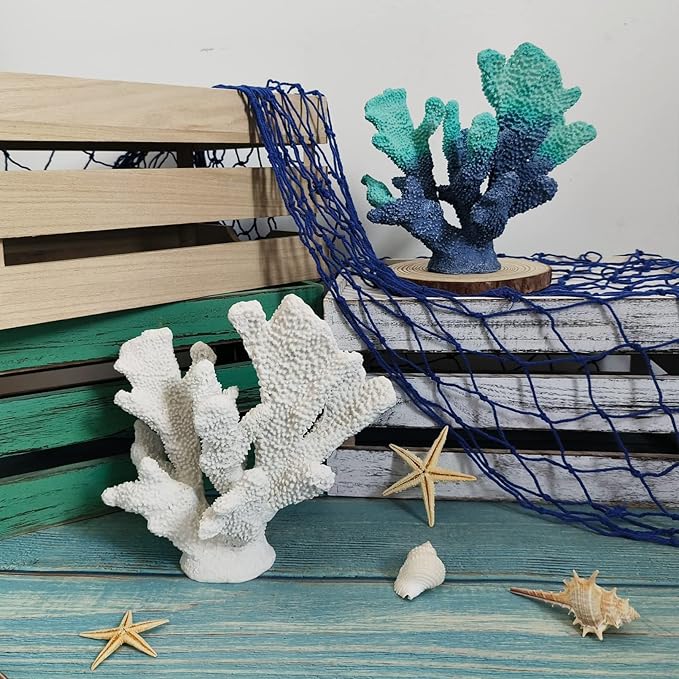 White Resin Coral Decorations Artificial Coral Statue Home Décor Accents Hawaiian Beach Decorations for Home Nautical Decorations Beach Themed Home Living Room Party Decor