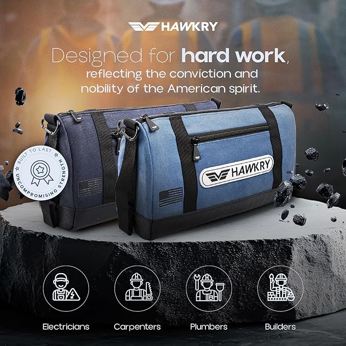 HAWKRY Heavy Duty Canvas Tool Bag Set of 2 – Waterproof Canvas Zipper Pouch, Garden Tool Bag, Construction Bags Heavy Duty, Small Zipper Pouch, Motorcycle Tool, Multipurpose Fishing Bag