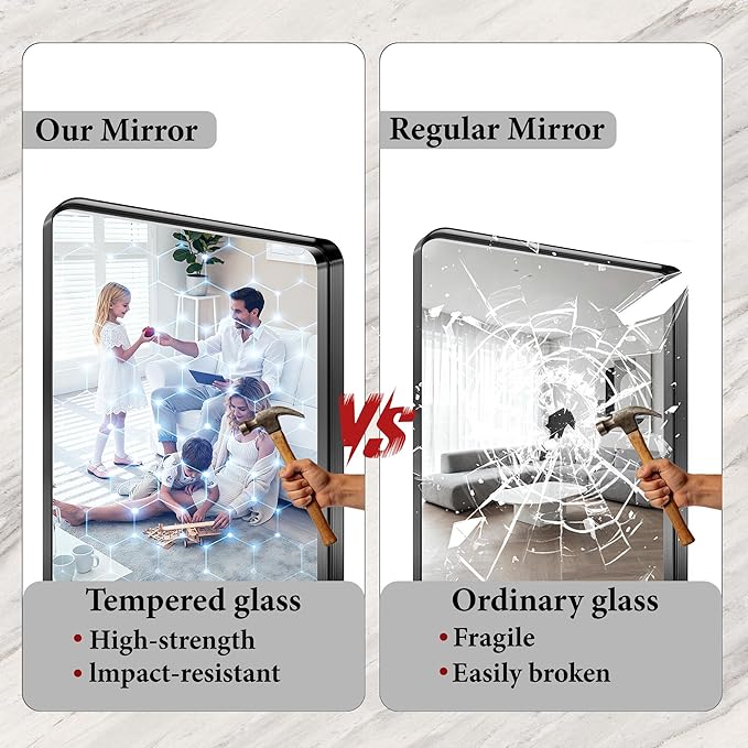 55X36 Inch Black Metal Framed Bathroom Mirror