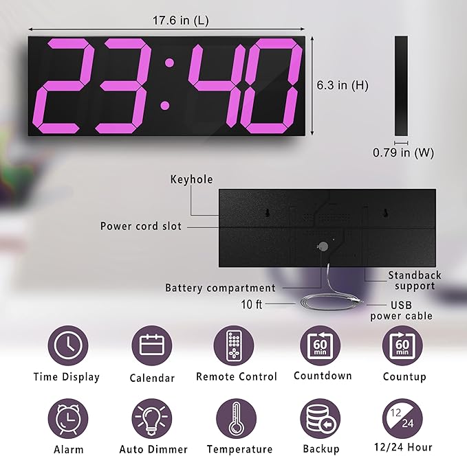 CHKOSDA LED Large Digital Wall Clock, Oversize Wall Clock