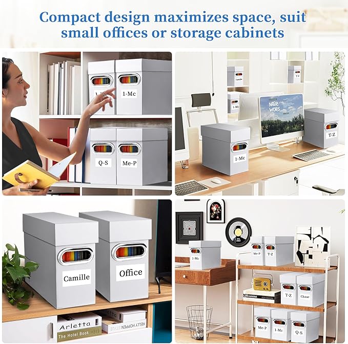 File Organizer Box with Lid & Handle, Heavy Duty Hanging File Folder Storage Boxes for Letter Size, Portable Filing Organizer for Office, Home, Classroom, White 4 Pack