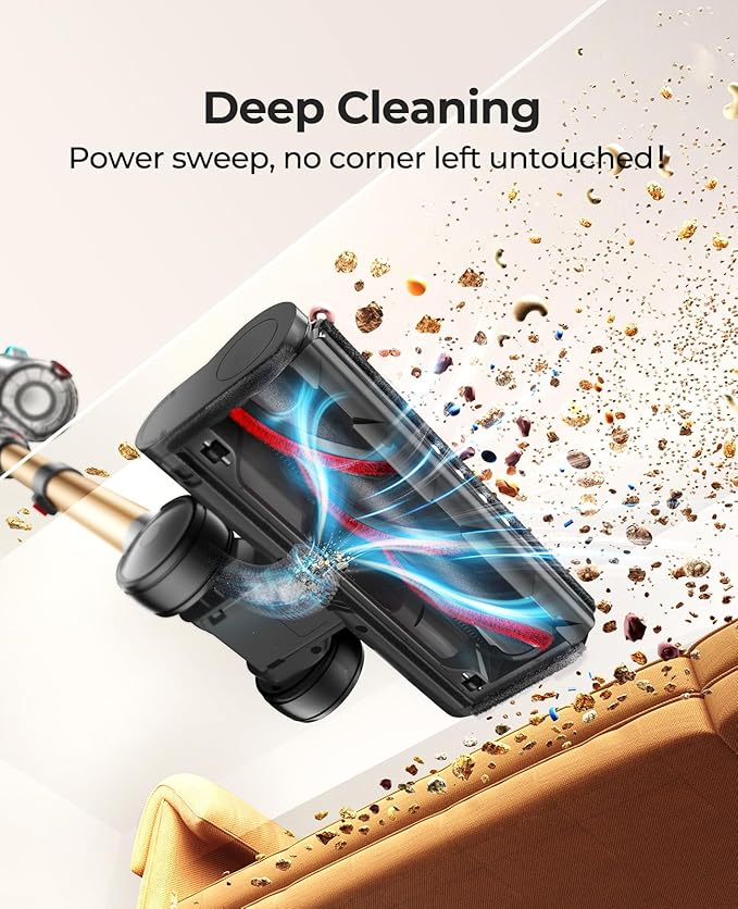 Cordless Vacuum Cleaner 650W/55Kpa, Stick Vacuum Cleaners 70 Mins Max Runtime with Charging Dock, Self-Standing Handheld Vacuum with Touch Display, 6-in-1 Vacuum Cleaner for Carpet/Hard Floor/Pet Hair