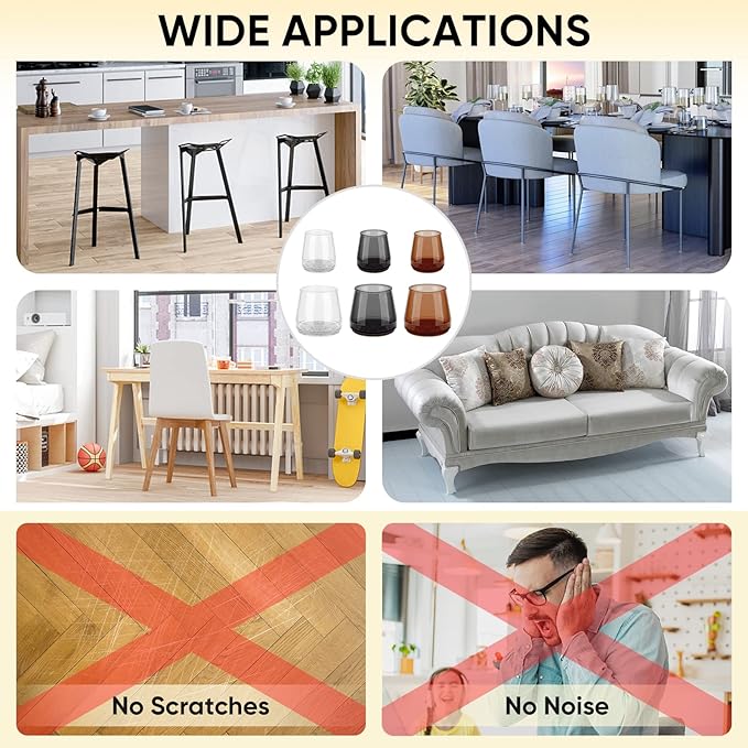 BALEINE 24 Pack Silicone Chair Leg Floor Protectors, Stool Leg Protectors Cap, Non-Slip Chair Leg Caps for Hardwood Floors (Brown, X-Large, 24 Pack)