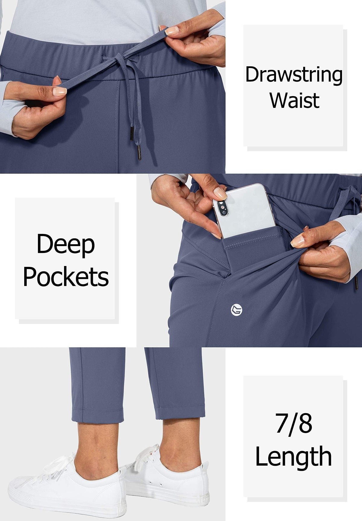 G Gradual Women's Pants with Deep Pockets 7/8 Stretch Sweatpants for Women Athletic, Golf, Lounge, Work (Dusty Blue, Medium)