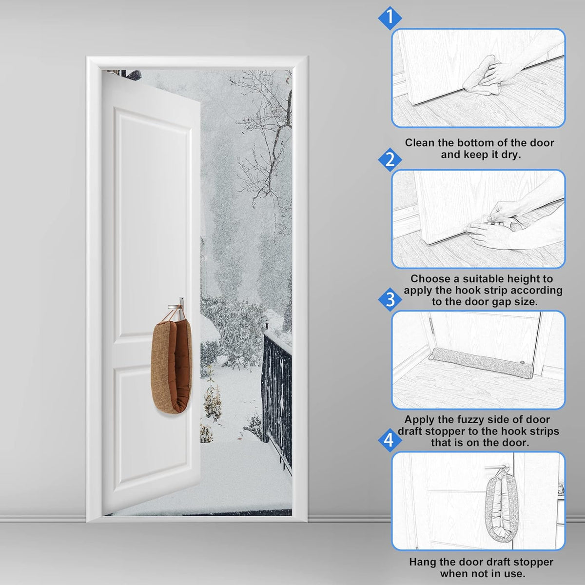 NABOWAN 32" Weighted Under Door Draft Stopper -Triangular Door Draft Blocker with Hook Loops for Easy Install, Save Energy, Home Room Essentials