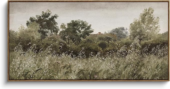 InSimSea Extra Large Framed Vintage Wall Art, Living Room Country Farmhouse Decor, Grassland Landscape Paintings, Canvas Prints, Retro Scenery Long Picture for Bedroom Above of Bed,24x48inch