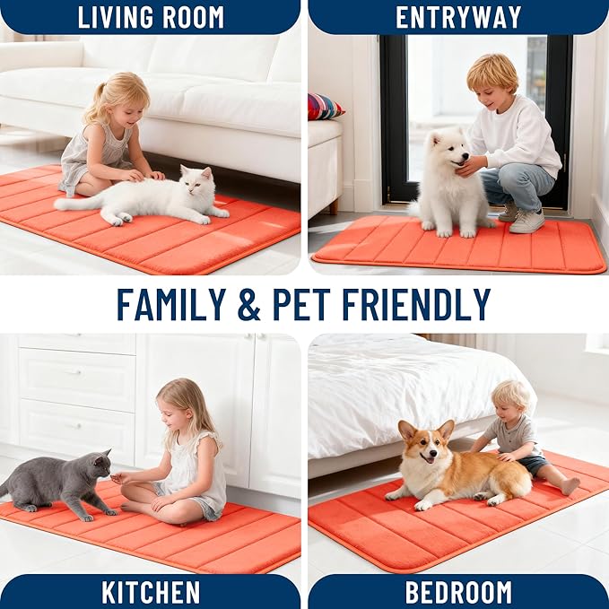 OLANLY Memory Foam Bath Mat 44x32, Super Soft Absorbent Bathroom Rugs, Quick Dry, Machine Washable Shower Floor Rugs, Bathmat Carpet, Bathroom Home Decor Accessories, Coral