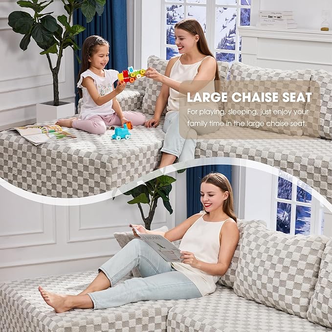Hobestluk Modular Sectional Sofa Couches L-Shape Couch 3 Seat Modular Sofa Memory Foam Sectional Couches for Living Room, Cloud Couch with Oversized Chaise (96" Left Facing Chaise)