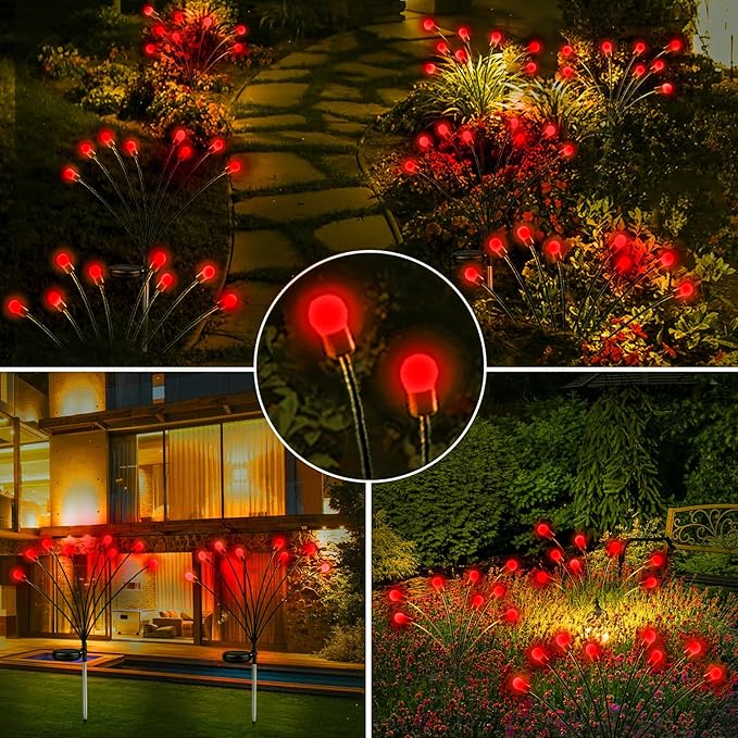 6-Pack Red Solar Outdoor Light for Garden Decorations, 48 LED Super Bright Solar Firefly Lights (Sway by Wind), New Upgraded Fairy Lights Outdoor Waterproof for Outside Pathway Patio Yard Porch(Red)