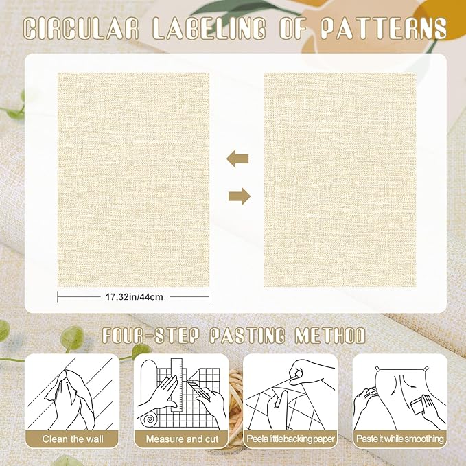 Amiya Grasscloth Cream Wallpaper 17.3"x120" Peel and Stick Beige Faux Fabric