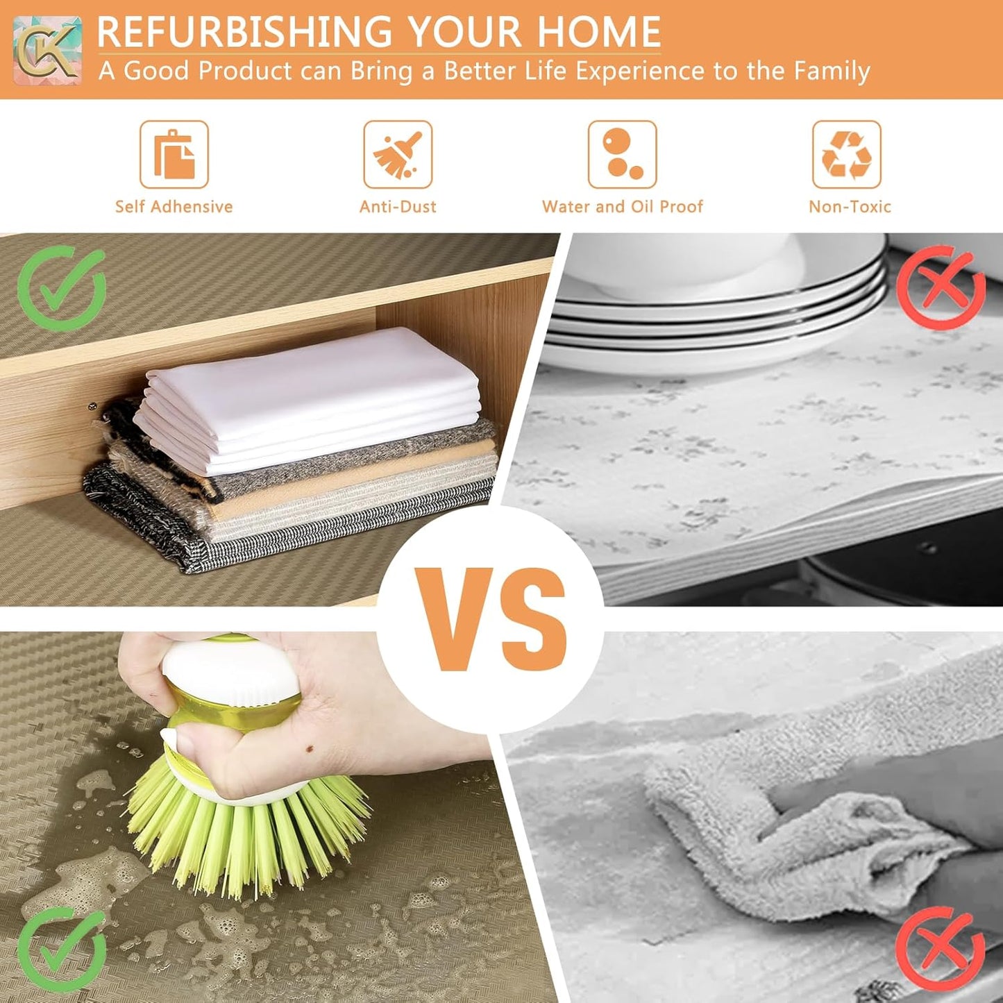 Self-Adhesive Shelf Liner Kitchen Liner, Waterproof Backed Paper Easy Peel and Stick Contact Liner Without Residue for Decor Your Desk Surface, Kitchen Countertops (Dark Khaki, 17.5 x 118.1 inches)