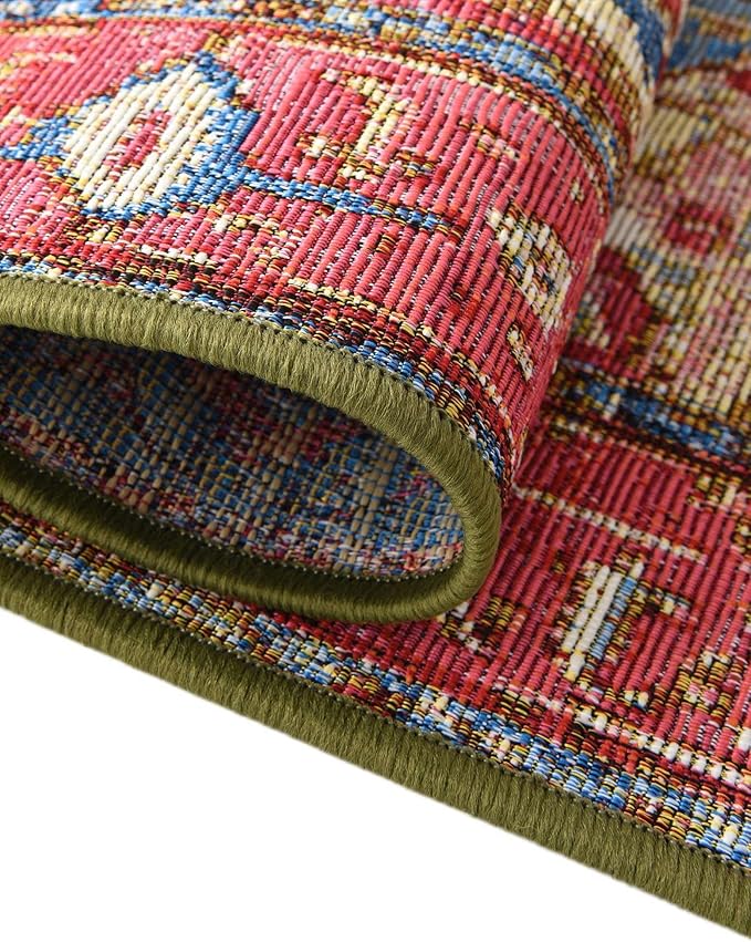 Unique Loom Outdoor Traditional Collection Area Rug - Limon (5' 3" Octagon Multi/Red)