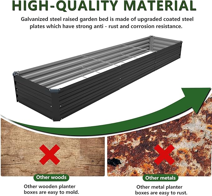12×2×1FT(2PCS) Galvanized Raised Garden Bed Kit Metal Planter Boxes,Large Outdoor Planters Garden for Planting Vegetables,Flowers,Herbs -Black