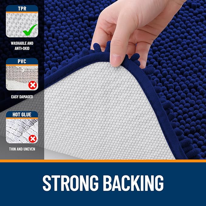 OLANLY Toilet Rugs U-Shaped 24x24, Extra Soft Absorbent Chenille Contour Bathroom Rugs for Toilet, Dry Quickly, Machine Washable, Non-Slip Bath Mat, Navy