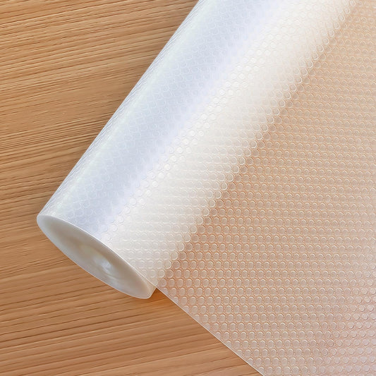 Shelf Liners 24 in x 20 ft EVA Drawer Mats, Non-Adhesive Cupboard Protector, Kitchen Cabinet Lining Fridge Liner (Clear Flat Dot, 61x610cm)