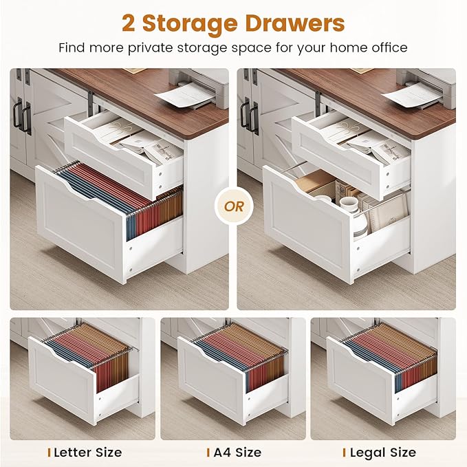 SEDETA Farmhouse L Shaped Standing Desk, 55 inch Height Adjustable Corner Desk with Storage Drawers, Standing Computer Desks with Power Outlets for Home Office, White