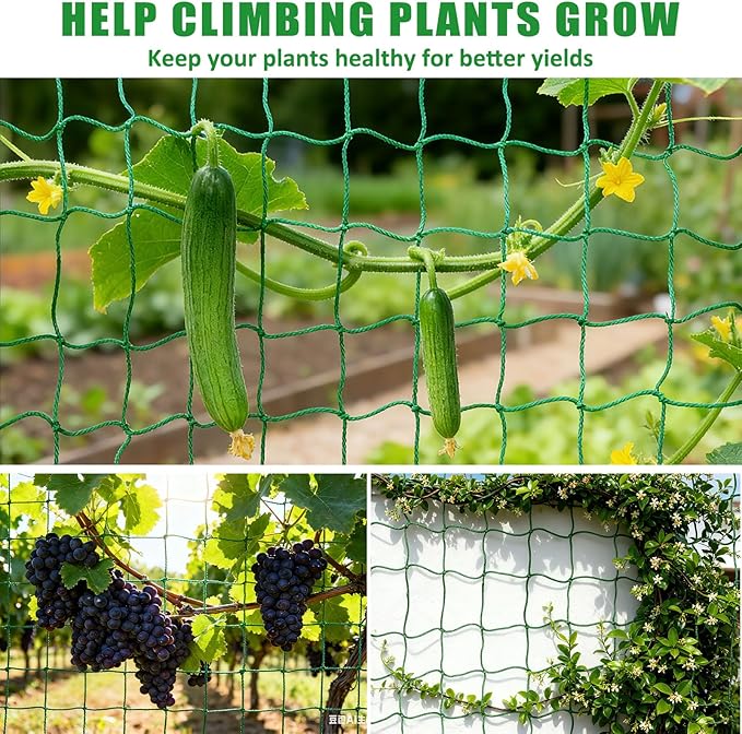 6.6x26.3FT Trellis Netting for Climbing Plants,Trellis Netting with Plant Clips, Heavy-Duty PE Trellis Net for Cucumber, Tomato, Vegetables, Fruits, Sweet Pea Plants