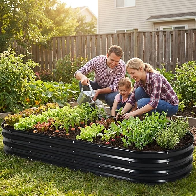 INNO STAGE Galvanized Raised Garden Bed, 8x3x1FT Oval Metal Raised Garden Beds for Vegetables, Rust-Resistant & Easy Assembly, Outdoor Planter Box for Gardening, Flowers, Herbs (Grey)