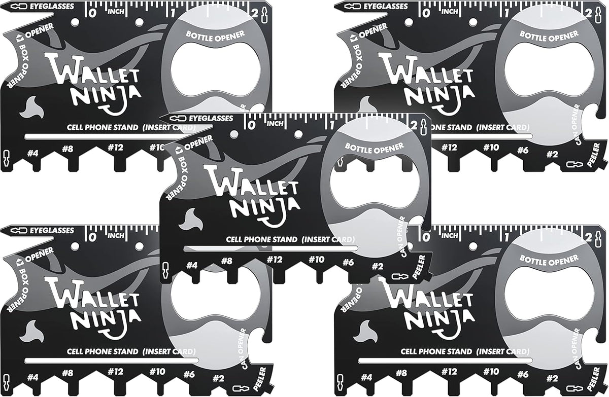 Wallet Ninja 18-in-1 Multitool Card – Versatile Credit Card Tool with Bottle Opener, Screwdrivers & Phone Stand – Black