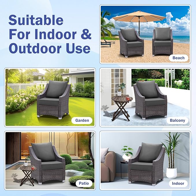 IASEAHK Outdoor Seat Cushion Set, Waterproof & Fade Resistant Patio Chair Cushions, Outdoors Cushion for Patio Furniture, 24 x 24 x 5.75 Inch, Outdoor Couch Cushions with Handle and Ties, Dark Grey