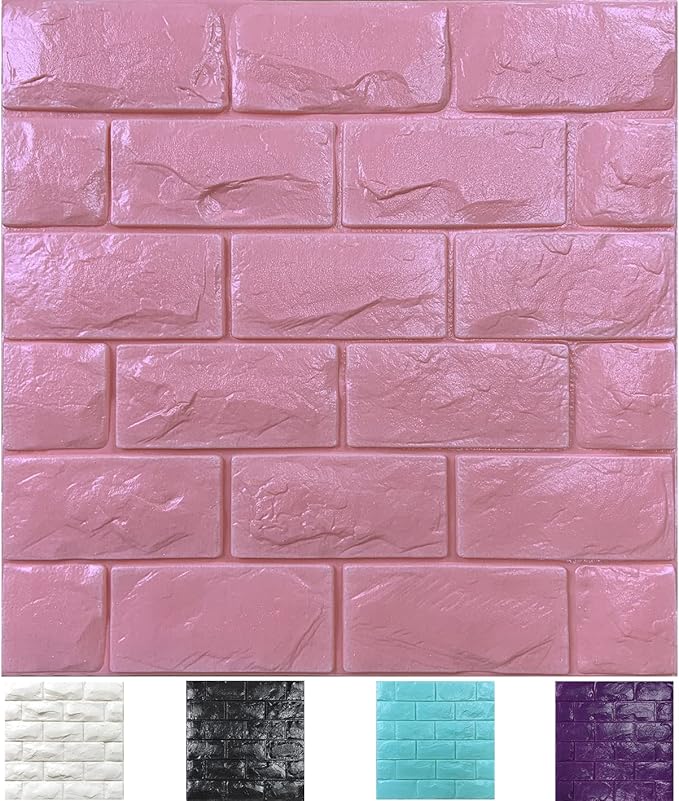 11PCS 3D Wall Panels Peel and Stick Faux Brick Wallpaper Pink Self Adhesive