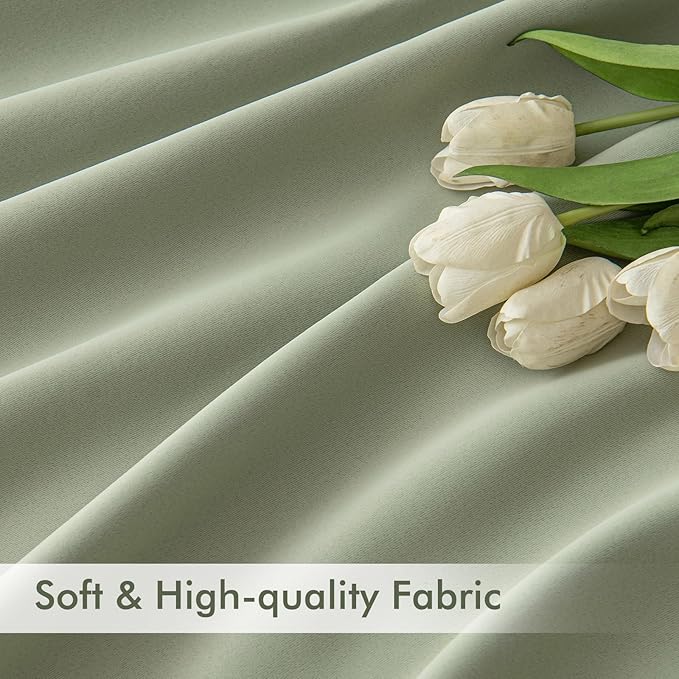 MIULEE Sage Green Back Tab Blackout Curtains 84 Inch Length 2 Panels Set