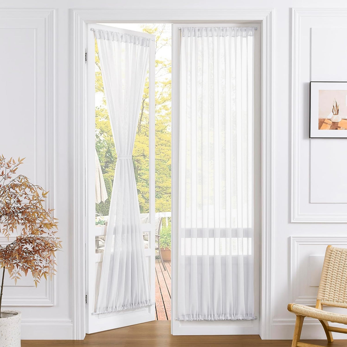 Tollpiz Sheer Door Curtain Closet Linen Textured Curtains Sheer Doorway Light Filtering Voile Patio Glass Door Rod Pocket Curtain French Door, 54 x 72 inches Long, White, Set of 1 Panel