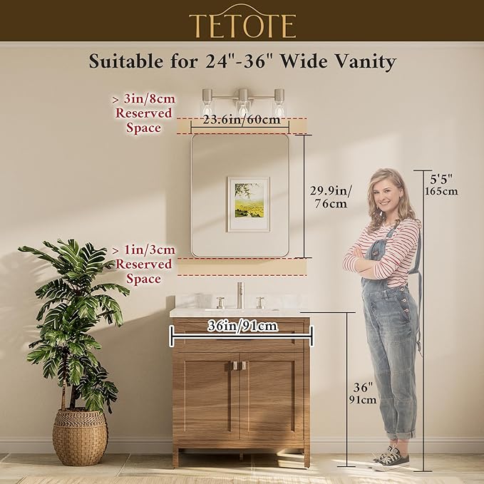 TETOTE Black Framed Bathroom Mirror, 24 x 30 Inch Matte Metal Frame Vanity