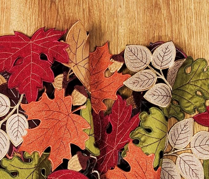 KEVA Fall Table Runner 72inches Long, Harvest Embroidered Thanksgiving Autumn Maple Leaves Table Runner 13x72 inch for Thanksgiving Kitchen Fall Table Decoration